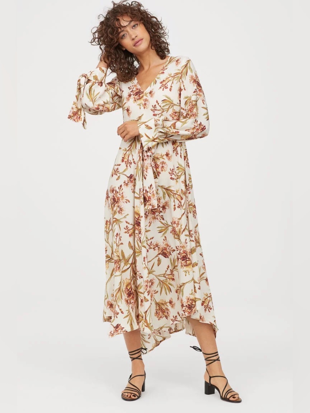 Lovely Floral Tie Sleeve Handkerchief Hem Full Skirt Dress Size 4